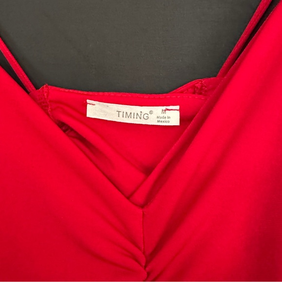 Red Rouched Cross Back Dress - Picture 5 of 7